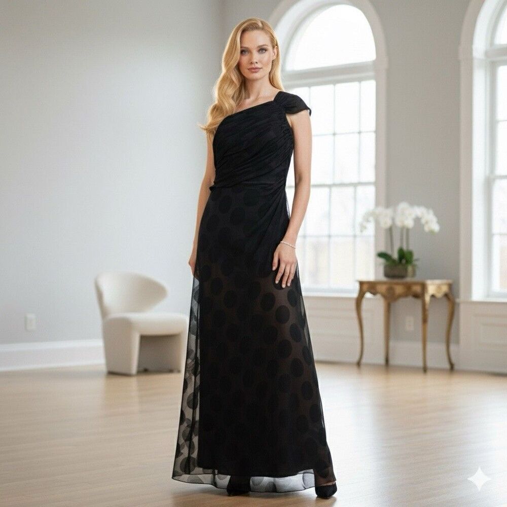 Carolina Herrera Black Silk Chiffon Maxi Gown Dress Runway Size 14 Semi Sheer
